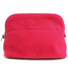 HERMES Bolide Pouch MM Hibiscus with H Logo Embroidery, Leather Finish, 100% Cotton, Cosmetic Pouch,