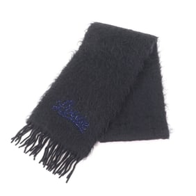 LOEWE Women's Mohair and Wool Blend Scarf with Logo Beads Fringe, Black, Made in Spain