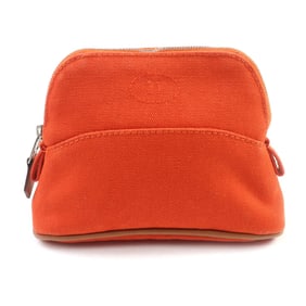 HERMES Bolide Mini Pouch, 100% Cotton with Embroidered H Logo and Leather Accents, Orange, Made in