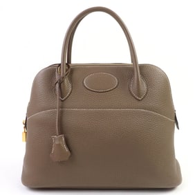 HERMES Bolide 31 Taurillon Clemence Etoupe Leather Handbag with Gold Hardware, U Stamp, Box and Dust
