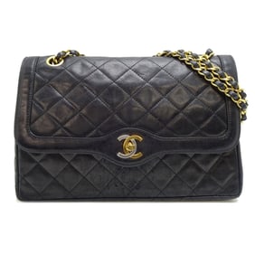 CHANEL Paris Exclusive Matelasse Chain Shoulder Bag in Black Lambskin
