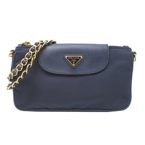 Prada Women's Chain Shoulder Bag 1BH085 Nylon Navy