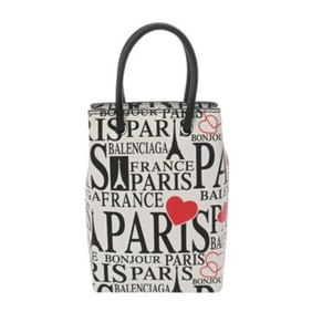 BALENCIAGA Shopping Phone Holder, White/Black, 593826, Women's Leather Shoulder Bag, AB Grade,