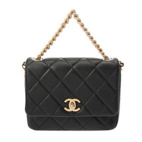 CHANEL Matelasse Mini Chain Shoulder Bag with Side Logo, Black, Women's Lambskin, AB Grade,