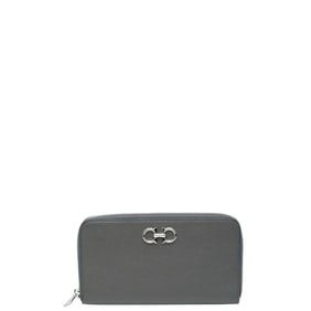 Salvatore Ferragamo Gancini round zipper long wallet in gray leather for women.