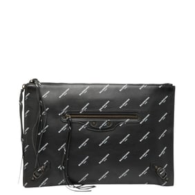 Balenciaga Logo Print Clutch Bag 362967 Black Leather Women's BALENCIAGA