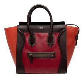 Celine Luggage Medium Shopper Handbag in Red, Brown, and Orange Leather for Women.