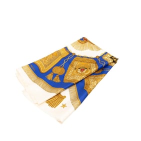Hermes Hermès Carré 90 Poste et Cavalerie Saber-Decorated Scarf/Muffler in White, Blue, and
