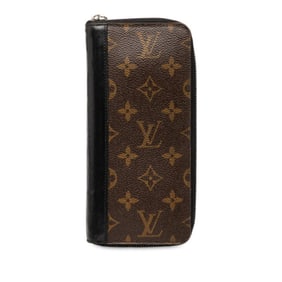 Louis Vuitton Monogram Macassar Zippy Wallet, Vertical, Round Zipper, Long Wallet M60109, Noir,