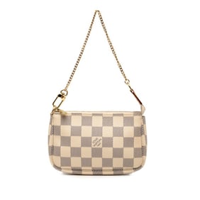 Louis Vuitton Damier Azur Mini Pochette Accessory Pouch Handbag N58010 White Leather Women's LOUIS