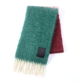 LOEWE Women's Mohair and Wool Blend Scarf with Anagram Logo Patch Fringe, Multicolor, Made in Spain