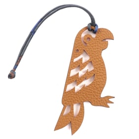 HERMES Petit H Leather Parrot Bag Charm, Brown and Orange, Made in France, Women's