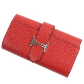 HERMES Bearn H logo, silver hardware, Epsom leather, red, 4-ring key case, L stamp, made in France,