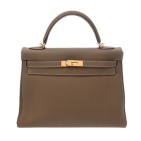 HERMES Kelly 32, Inner Stitching, 2-Way, Etoupe Leather, X Stamp (circa 2016), Women's Togo Handbag,