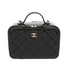 CHANEL Top Handle Black Shiny Calfskin Vanity Bag, Women's, A-Rank, Pre-Owned, Ginzo