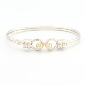 Tiffany & Co. Double Hook Eye Bangle, Sterling Silver 925, 750, and Yellow Gold, Women's, TIFFANY