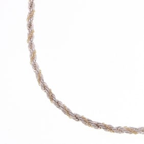 Tiffany & Co. Twisted Rope Necklace, Sterling Silver 925, 750, and Yellow Gold Pendant, Women's,