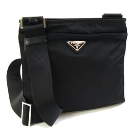Prada Shoulder Bag, Black Nylon and Leather, No Gusset, Crossbody Flat, Women's, PRADA
