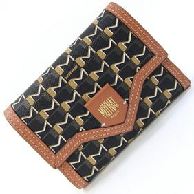 Moynat Tri-fold Wallet in Black/Brown PVC/Leather, Compact/Mini Wallet, Monogram, Women's