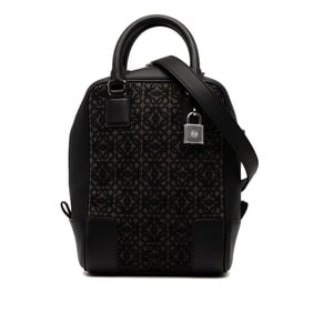 LOEWE Anagram Amazona 15 Handbag/Shoulder Bag, 2-Way, Black/Grey Canvas/Leather, Women's