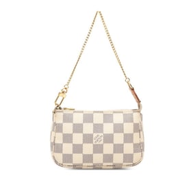 Louis Vuitton Damier Azur Pochette Accessory Pouch N41207 White Leather Women's Handbag LOUIS