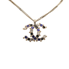 Chanel Coco Mark Necklace in Gold with Blue and Multicolor Plated Rhinestones for Women