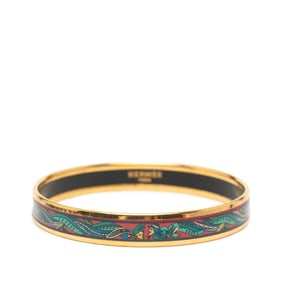 Hermes enamel PM mermaid motif bangle in gold, red, and multicolored plating for women.