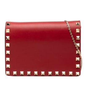 Valentino Rockstud Chain Shoulder Bag in Red Leather for Women