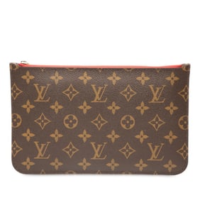 Louis Vuitton Monogram Neverfull MM with attached pouch in brown and red. Women's.