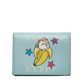 Gucci Bananya Bifold Wallet 701009 Blue Leather Women's GUCCI