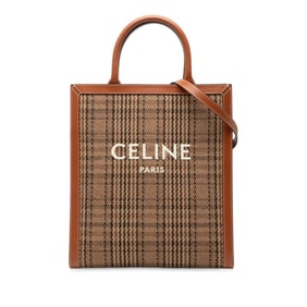 Celine Vertical Cabas Small Check Tote/Shoulder Bag, 2-Way, Brown Canvas and Leather, Women's,