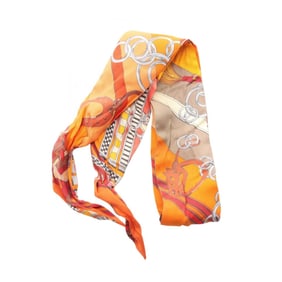 Hermes Hermès Twilly BRIDES ET GRIS Silk Scarf for Women, Orange Multicolor