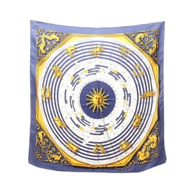 Hermes Hermès DIES ET HORE Carré 90 Silk Scarf for Women in Multicolor Blue
