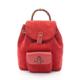 Gucci Bamboo Backpack Bag in Suede and Leather, Women's, Red, 003 1956 0030