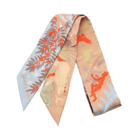 Hermes Hermès Le Charme D'Orphee Twilly Silk Scarf for Women in Brown and Blue Multicolor