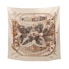 Hermès HERMES Carré 90 TERRES PRECIEUSES Silk Scarf for Women, Beige, Multicolor