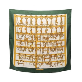Hermes Hermès MORS & FILETS Carré 90 Silk Scarf for Women, Green, Ivory, and Yellow