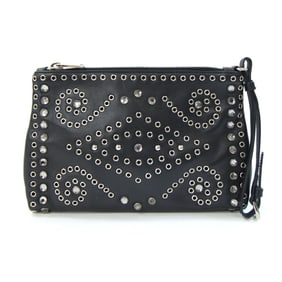 Prada Clutch Bag 1N1825 Black and Red Leather with Strap, Mini Pouch, Punching, Beads, Studs,