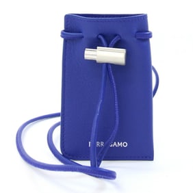 Salvatore Ferragamo neck pouch, blue leather pouch with strap, all leather, women's