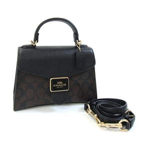 Coach Signature Pepper Satchel C7226, dark brown and black PVC leather shoulder bag for women.