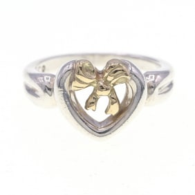 Tiffany & Co. Heart Ribbon Ring, Sterling Silver 925 750 Yellow Gold, US Size 4.5-5/8, Combination