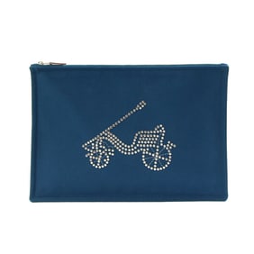Hermes Hermès Petit Duc Flat Pouch GM Blue Cotton Canvas Travel with Studs for Men and Women