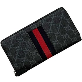 Gucci Round Long Wallet ec-24594 Black GG Supreme New Web Zip 408831 PVC Leather 2778 GUCCI Line