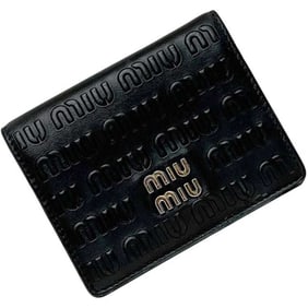 Miu Miu Miu Tri-fold Wallet ec-24571 Black 5MV204 Embossed Leather 262 Compact Folding for Men and