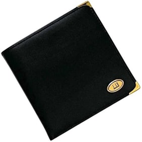 Dunhill bifold wallet ec-24424, black Oxford leather with plated hardware. Genuine men's calf