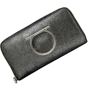 Salvatore Ferragamo round long wallet ec-24560 metallic silver Gancini JL-22 D291 leather with