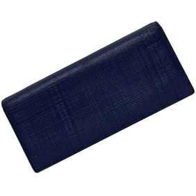 Loewe bifold long wallet ec-24532 navy linen with anagram pattern 101.88.978 leather 061710 LOEWE