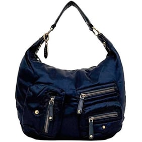 Tod's ec-24578 Navy Nylon Leather Shoulder Bag with Boa Charm