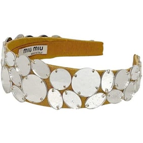 Miu Miu Miu headband ec-24536 beige silver canvas plastic hair mirror dot women's