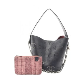 Chanel CHANEL Punching Logo Coco Mark Shoulder Bag Leather Women's Navy